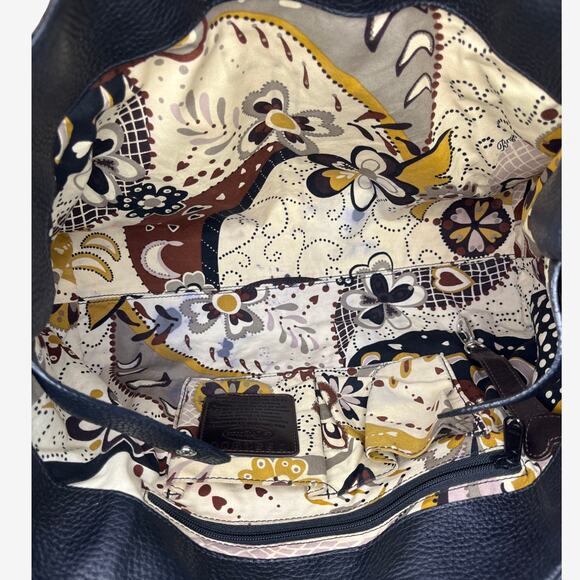 Brighton Croc Embossed Leather Shoulder Tote Bag Brown Black Large Boho Floral - Picture 9 of 15